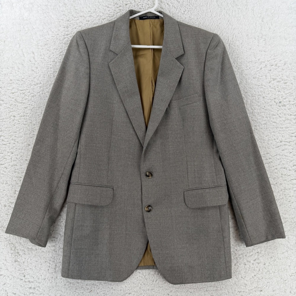 VTG Yves Saint Laurent Mens 40 Gray Herringbone Wool 2 Button Sport Coat Jacket